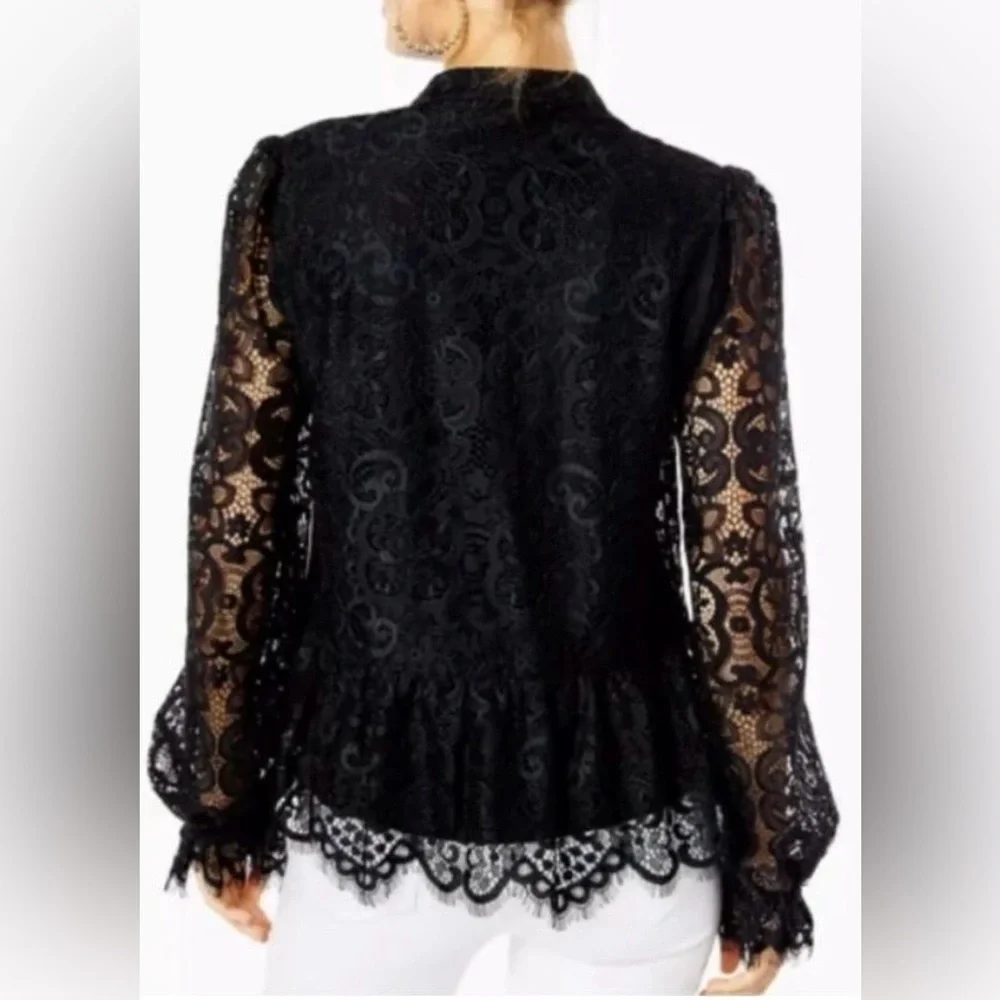 Lilly Pulitzer Blouse Black Lace Jacelynne Peplum Ruffle Hem SZ XL Plus Size - Picture 4 of 13